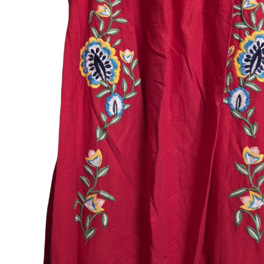NWT Farm Rio Anthropologie Red Floral Embroidered Square Neck Boho Maxi Dress M - Picture 4 of 15